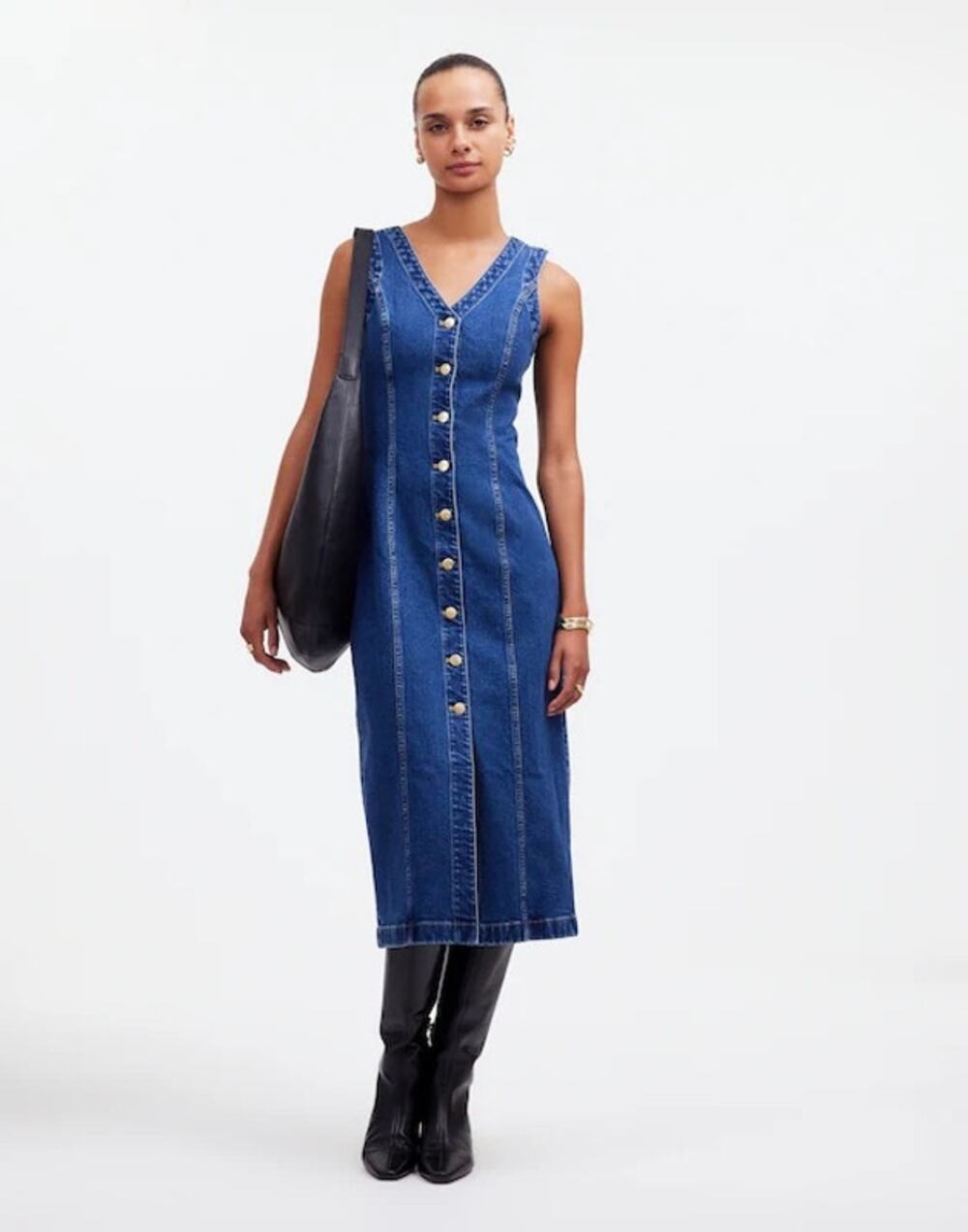 Madewell Denim V-Neck Midi Dress in Handlon Wash Size 8